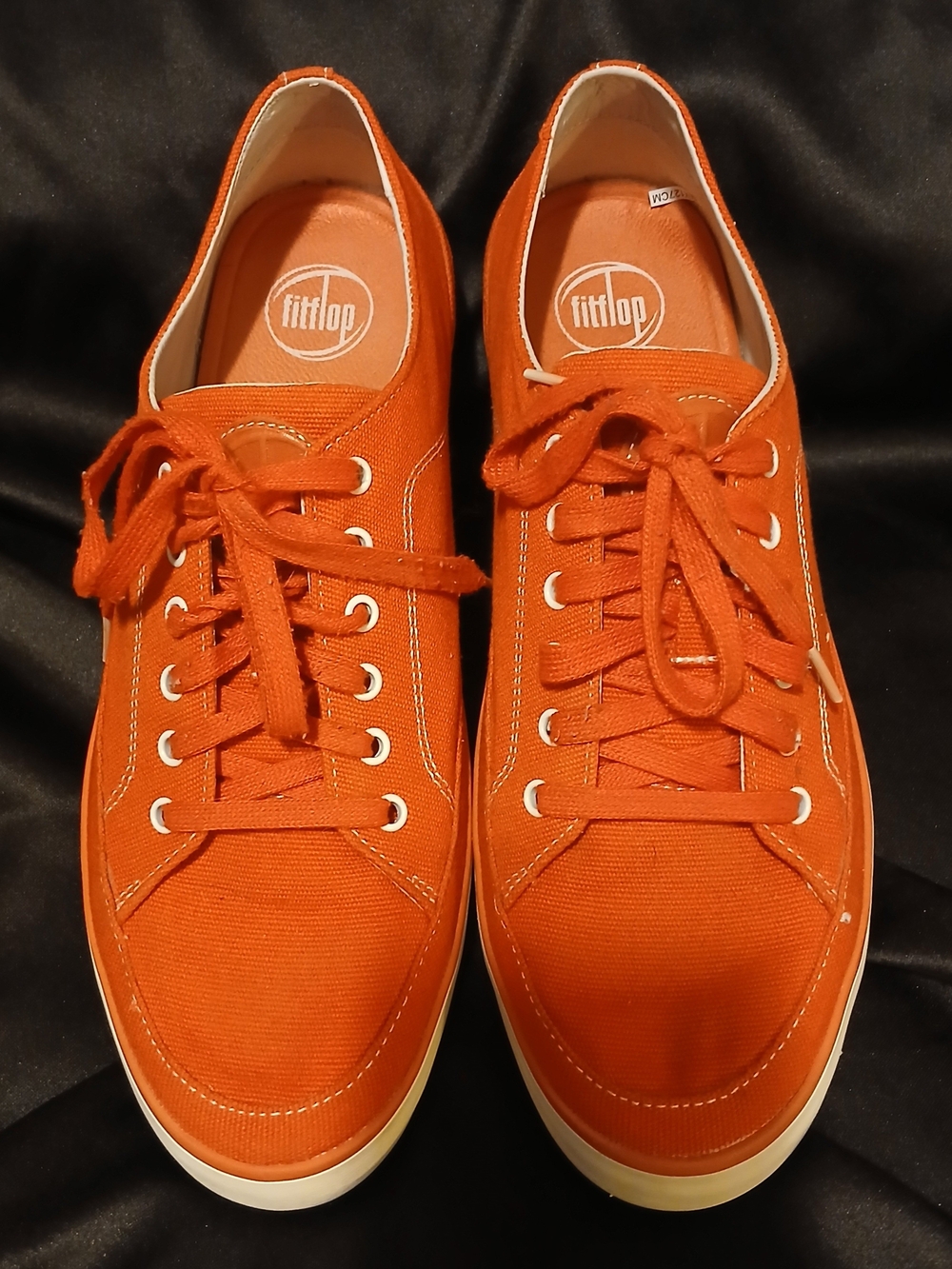 FitFlop Damen Women's Low-Top Orange White Canvas Sneaker Sz 11